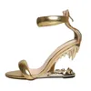 Marke Gold Seltsame Tiger Zähne Hang Ferse Sandalen Neue frauen Zurück Zipper Einfache Kleid Bankett Designer Frauen Schuhe Größe 34-44