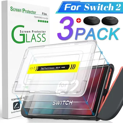 Easy Install Screen Protector for Nintendo Switch 2 Game Console HD Tempered Glass Anti-Scratch Protector Film with Joystick Cap