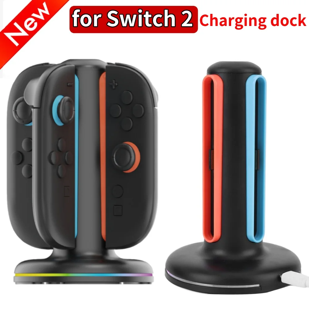 Für Switch 2 Controller-Ladestation mit USB-C-Kabel Schnellladestation für bis zu 4 Controller mit 360 ° LED-Anzeigen Image