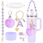 7PCS Set di accessori per Stanley Cup Viola Topper di paglia Cup Boot Bottiglia d'acqua Maniglia Cinghia Lettera Pendenti e ciondoli 40oz 30oz Tumbler