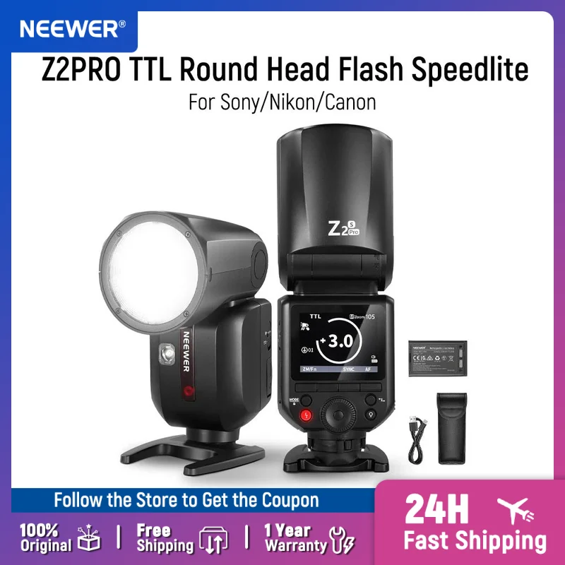NEEWER Z2 PRO 2,4 G TTL Rundkopf-Blitz Speedlite mit 600er Full Power-Blitz für Nikon/Sony/Canon Wireless, kompatibel mit Godox Image