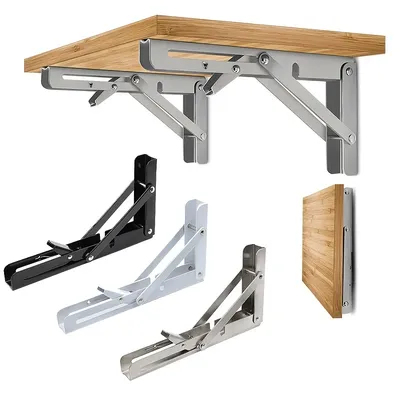 2PCS Sturdy Steel Folding Shelf Brackets Wall-Mounted Design for Workbench Table, Table Shelves Angle Bracket Home Hardware