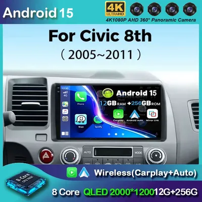 Android 15 Car stereo radio For Honda Civic 8th 8gen 2005 2006 2007 2008 2009 2010 2011 multimedia