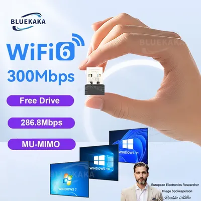WiFi6 AX286 Adapter Network Card Mini USB Dongle 2.4GHz 300Mbps 802.11AX Signal Reception
