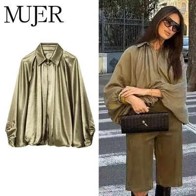MUJER Ruched Bomber Jackets for Women Puffy Oversized Jacket Woman Summer Coats Demi-season Jacket for Women New in Outerwears