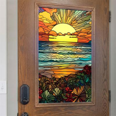 Stained Glass Window Film Colorful Window Stickers Stained Glass Electrostatic Removable Window Privacy Stained Decorative Film for Home Office