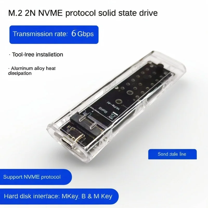 M.2 NVME PCIe Protocol SSD-Gehäuse, transparent, USB Typ C, 6 Gbit/s, PCI-E, M2 SSD, transparentes externes Gehäuse, Festplattenbox Image