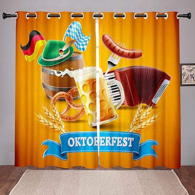 2 Panels Set Blackout Curtains Oktoberfest Design Thermal Insulated Curtains for Bedroom Living Room Modern Grommet Window Drapes Curtain Drapes