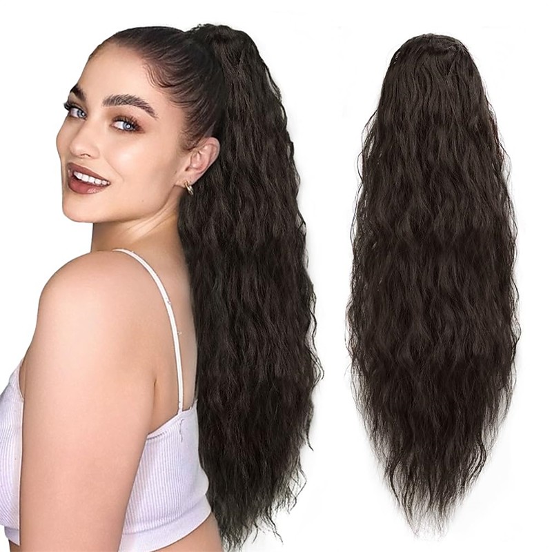 Corn Wave Drawstring Ponytail 140 Grams Natural Black Wave Ponytail Clip in Extension 22 Inches Synthetic Corn Curly Wave Ponytail for Black Women
