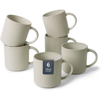 Becher MY HOME "Kaffeebecher Loik, 6er Set", reactive cream, H:9,80cm Ø:9,40cm, Steinzeug, Trinkgefäße, spülmaschinenfest und mikrowellengeeignet, 460 ml Image