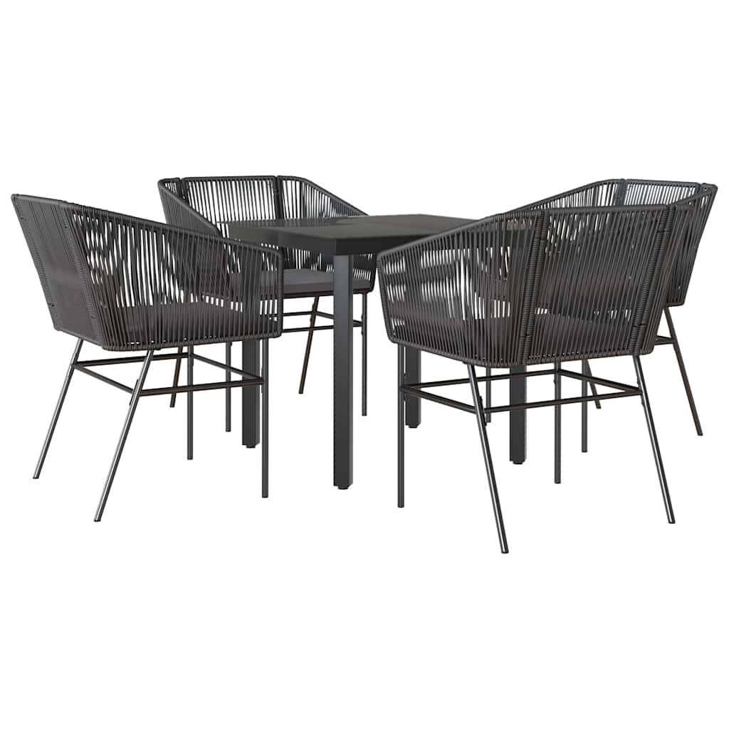 vidaXL 5-tlg. Garten-Essgruppe mit Kissen Schwarz Poly Rattan Glas Image
