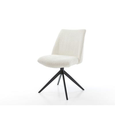 DELIFE Drehstuhl Elso-Flex Bouclé Weiß Kreuzgestell breit Schwarz 360° drehbar Wippfunktion Taschenfederkern, Esszimmerstühle Image
