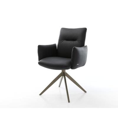 DELIFE Drehstuhl Jova-Flex mit Armlehnen Echt-Leder Schwarz Kreuzgestell breit Effektfinish Titan 360° drehbar Wippfunktion Taschenfederkern, Esszimmerstühle Image