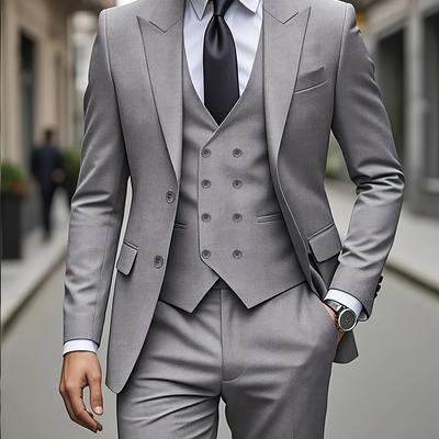 TEMU Men'-piece Suit With A Single-breasted Jacket, A Double-breasted Vest, And Adjustable Waist. Wedding Attire, Work Uniform, Formal Gift Image