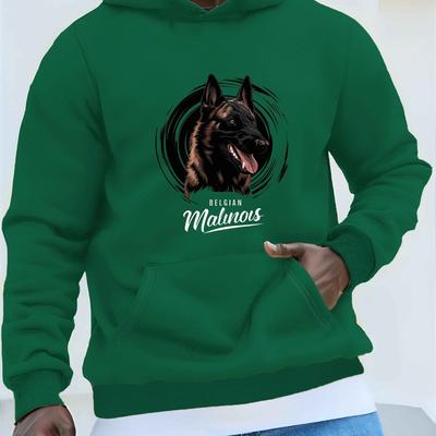 TEMU Men's Plus Size Belgian Malinois Dog Graphic Hoodie - Relaxed Fit Hooded Sweatshirt With , Machine Washable Casual Pullover For Dog Lovers, Nonstretch Fabric, Plus Size Image