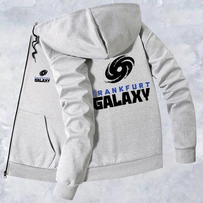 TEMU Men's For Galaxy Hooded Jacket - Slim Fit, Zip-up Casual Coat With Print, Front Pockets, Lightweight For Fall/winter, Soccer Fan Apparel | Sporty Hooded Jacket | Zippered Jacket Image