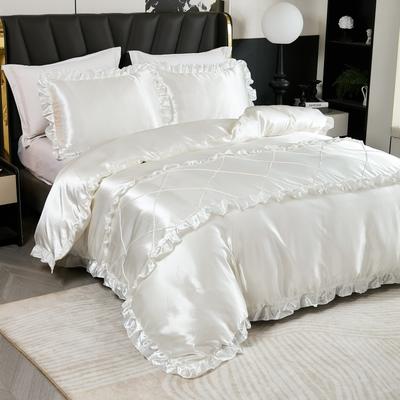 TEMU Jit3pcs 3-month 80g Chemical Fiber Polyester Satin Diamond Stripes With Quilt Cover Set, Three-piece Bedding Set, 1 Quilt Cover And 2 Pillowcases, Duvet Cover Set, , Ten Sizes Image