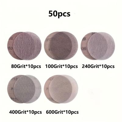TEMU 50pcs 5-inch Frosted Mesh Discs, Assorted 80/100/240/400/600 - Dust-free Sanding Pads For Wood Furniture And Floors, Lightweight Paper Material, Angle Grinder Compatible, Sanding Discs And Pad Image