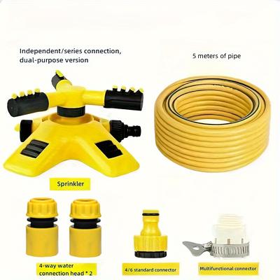 TEMU 6pcs Lawn Combo: 360° Rotating Sprinkler, Adjustable Spray Arm Design, Plastic Material, Multi-angle Rotation, Suitable For Garden Irrigation System