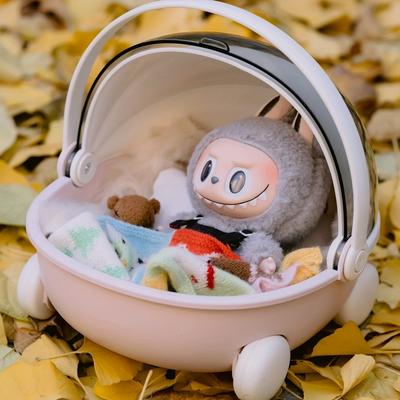 TEMU Portable Circular Carry Cradle - Labubu-compatible Breathable Mesh With High Quality Design & Shoulder Strap For Collectible Dolls, Action Figures, Travel, Home Storage, Collectible Storage Image