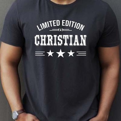 "TEMU Edition Christian" Men' T-shirt - Casual Crew Neck, Short Sleeve, Summer Tee With , Casual Summer Wear| Graphic Tee|nontransparent" Image