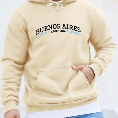 TEMU Argentina Inspired Men's Hoodie - Casual Letter Print Pullover With Kangaroo Pocket, Polyester , Machine Washable, For Autumn, Spring Image