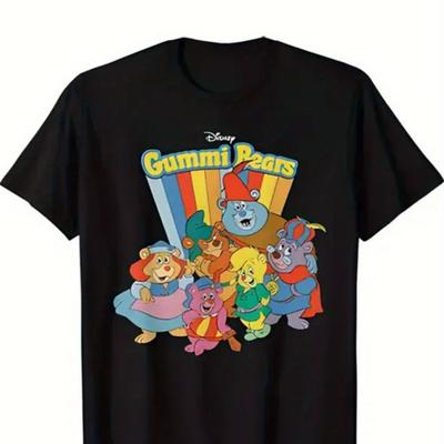 TEMU Gummi 100% Cotton T-shirt - Black With Vibrant Graphic, Round Neck Short Sleeve Casual Tee For Men, , Sizes S-xxxl, Comfortable Clothing, Design, Durable Print Image