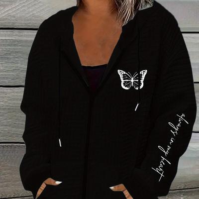 TEMU Print Zipper Hoodie, Casual Long Sleeve Slant Pocket Hoodie, Women's Clothing Image