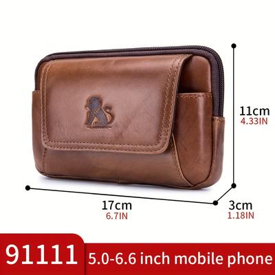 TEMU Durable Top Cowhide Leather Waist Bag For Men, Perfect For Wearing While Working On Construction Sites Image