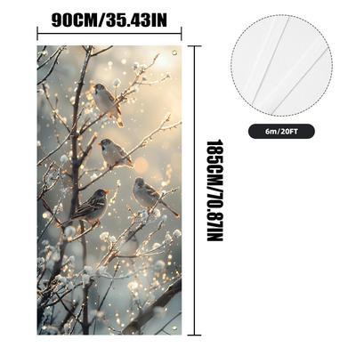TEMU 2d Door Banner, 1pc Winter Birds Banner - Elegant Polyester Door & Window Decor Cover With Artistic Design, Non-electric, , Outdoor Parties & Home Decor, Fits Rooms, Bird Decor Image