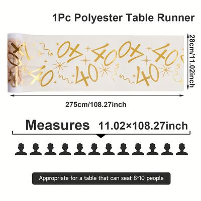 TEMU 1pc,happy 40th Birthday Table Flag,birthday Hot Stamping Mesh Table Runner,28*275cm,dining Table Ornament,adults Birthday Party Supplies, Old Birthday Party Table Decor Image
