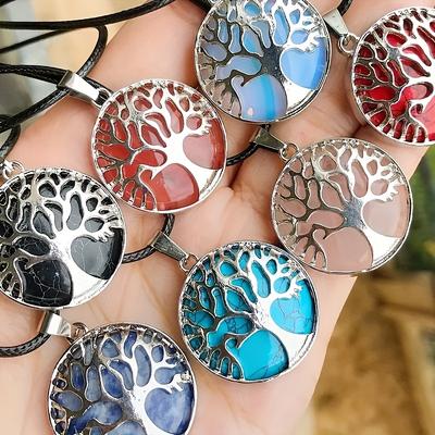 TEMU 20pcs Tree Of Life Pendant Necklace, Assorted Natural Stone Charms - Multicolor Amulets Image