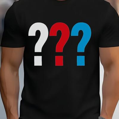 TEMU 3 Question Marks T Shirt- Men's T-shirt- Pure Cotton- Comfortable& Fabric- Short Sleeve T-shirt Image