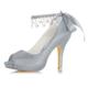Women's Satin Peep Toe Bridal Shoes Platform High Stiletto Heel Sandals Pearls Ankle Strap Wedding Dress Party Shoes 718-77,Silver,5.5 UK