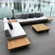 Set di divani da esterno moderni in teak di lusso con struttura in alluminio, soggiorno, parco, hotel, villa, vacanze, balcone, mobili da esterno