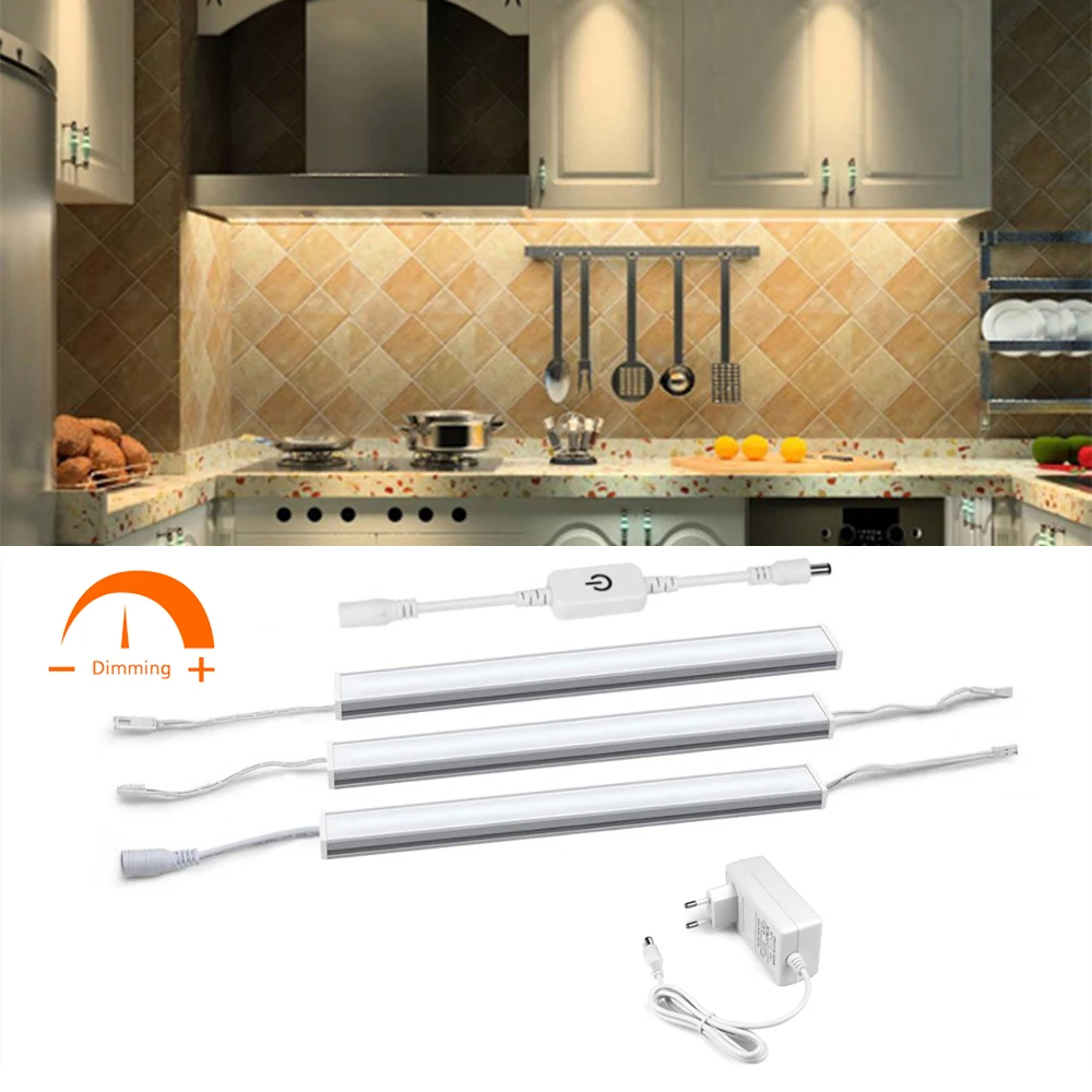 12 V Aluminium-LED-Lichtleiste, 2/5 Stück, Touch-Sensor, dimmbar unter der Schrankbeleuchtung für Küche, Schlafzimmer, Kleiderschrank, 30/40/50 cm Hintergrundbeleuchtung