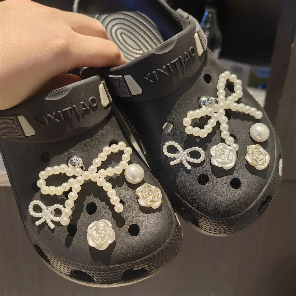 Mode Perle Schleife Schuh Charms Set Perle Blume 3D Abnehmbare Schnalle Erweiterte Schuh Dekorationen Elegante Schuhe Zubehör 1 Set