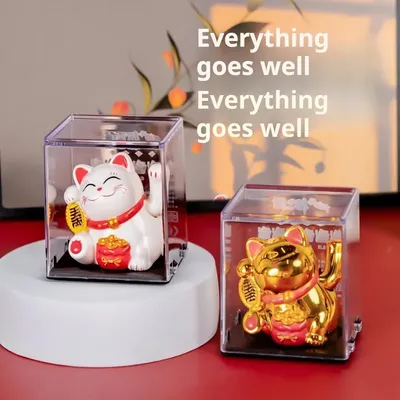Solar Charging Auspicious Maneki Neko Waving Its Arms. Traditional Chinese Feng Shui Maneki Neko,
