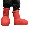 Rote Stiefel Regenstiefel Dicker Boden Große runde Zehen Flache Gummisohle Slip-On Cartoon Stiefel Damen Herren Walk Show Schuhe Niedlich Frühling Neu