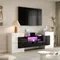 Meuble TV bas. Noir et blanc brillant, 200 cm, éclairage LED, meuble de salon.