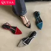 QUTAA 2025 Mode Sexy Frauen Sandalen Schuhe Low Heels Kuh leder Offene Clip kappe Party Hausschuhe Schuhe Kleid Größe 34-40