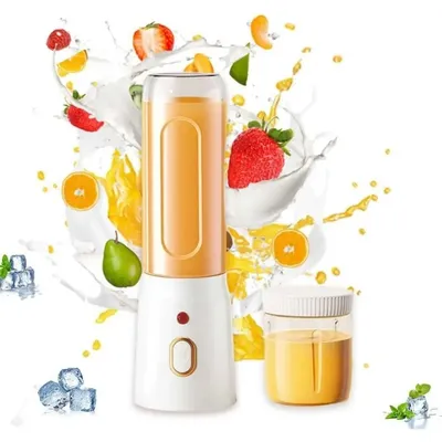 Tragbarer Mixer mit Doppelbecher, wiederaufladbar über USB, Mixer für Milchshake-Saft, Crushed Ice, Edelstahlklinge, Mixerbecher