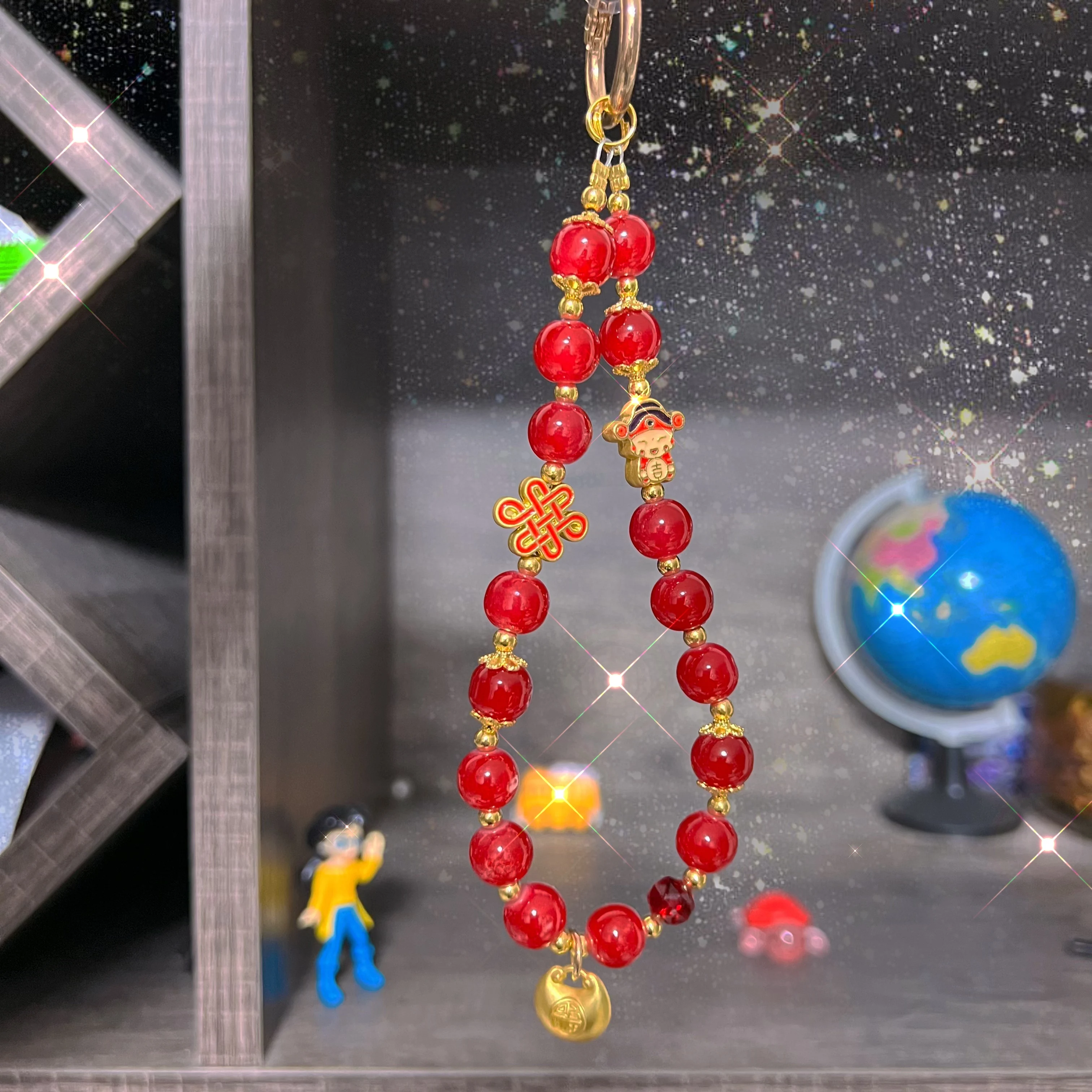 Retro-Anhänger, Handykette, Neujahr, chinesischer Stil, Anhängerkette, rot, festlicher Perlen-Schlüsselanhänger, kleiner Anhänger Image