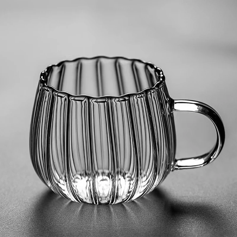 2 stücke Wasser Tasse Hitzebeständige Gestreiften Tee Tasse Hohe Borosilikatglas Frühstück Milch Jar Kürbis Stil Hause Nachmittag Teetasse Image