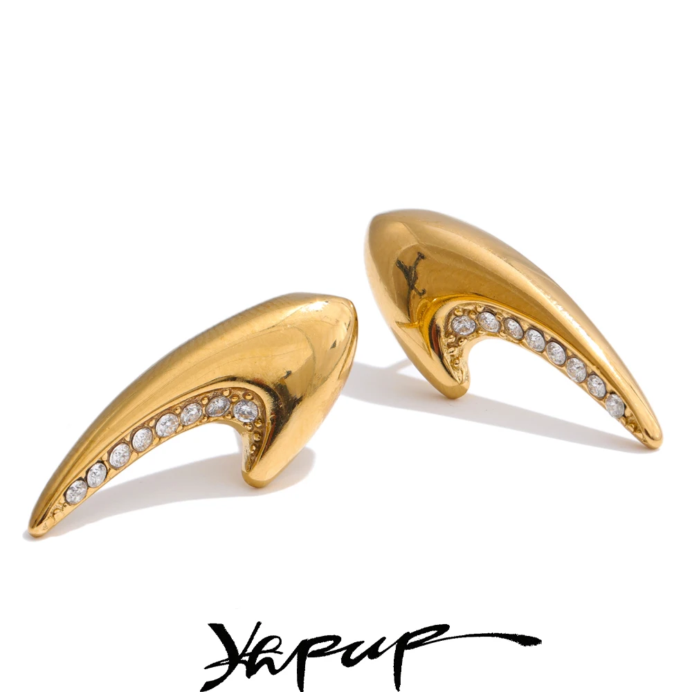 Yhpup Stilvolle, einzigartige, geometrische Ohrstecker aus Edelstahl mit Zirkonia, vergoldet und platiniert, vielseitiger, beliebter Alltagsschmuck Image