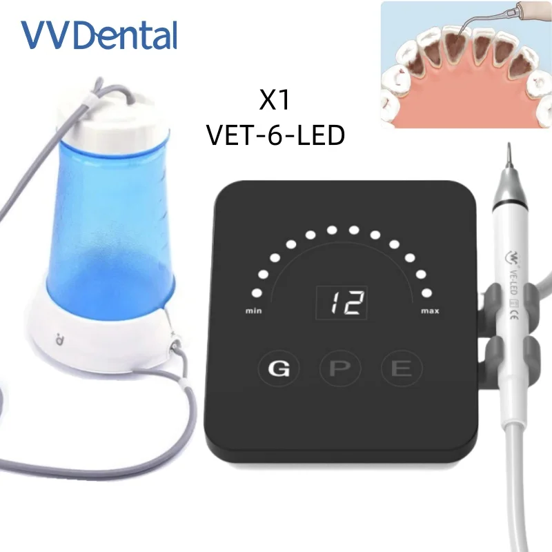VVDental Tragbarer Ultraschall-Piezo-Scaler und X1-Flaschen-Set mit automatischer Wasserversorgung mit Griff und 5 * Spitzen passend für EMS-WOODPECKER-Polierer Image