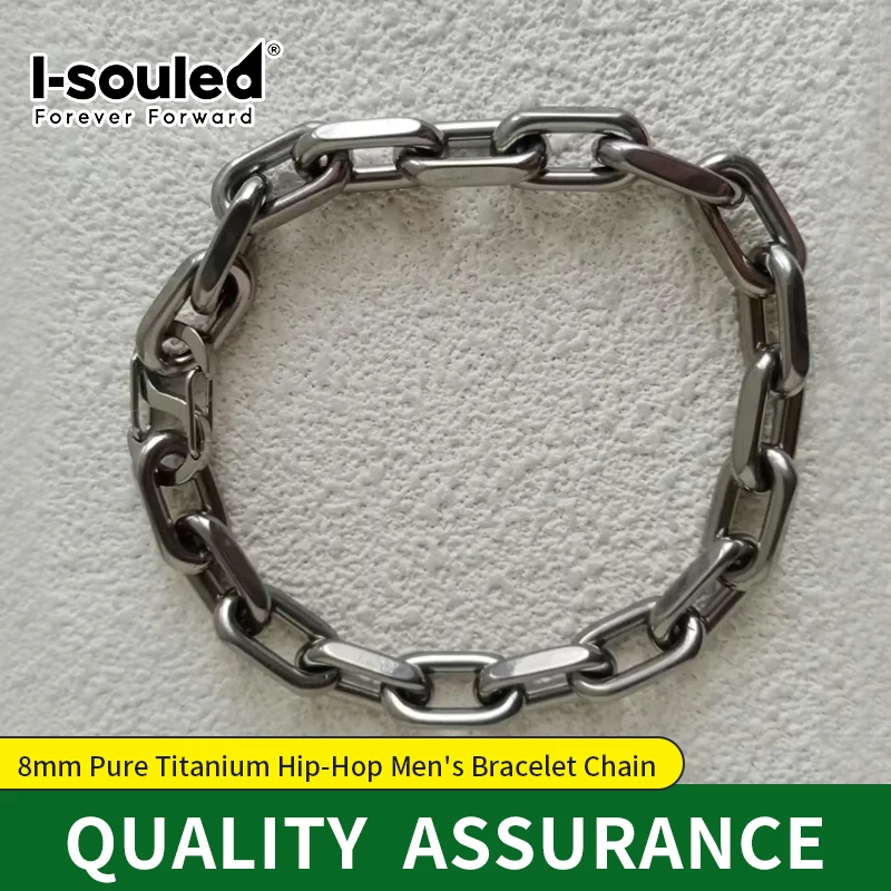 8 mm quadratisches kubanisches Armband aus reinem Titan für Herren mit S-Verschluss – Hip-Hop-Stil, europäisch und amerikanisch, trendig, cool, farbecht