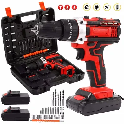 Wiredless Impact Drill 32N·m Electric Screwdriver Rechargeable Battery Cordless Hammer Drill 18+1Torque Setting Power Tools