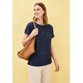 T-Shirt CECIL, Damen, Gr. XXL (46), urban navy blau, Jersey, Obermaterial: 65% Polyester, 35% Viskose, unifarben, normal hüftbedeckend, U-Boot-Ausschnitt, Kurzarm, Shirts, mit Streifen-Struktur