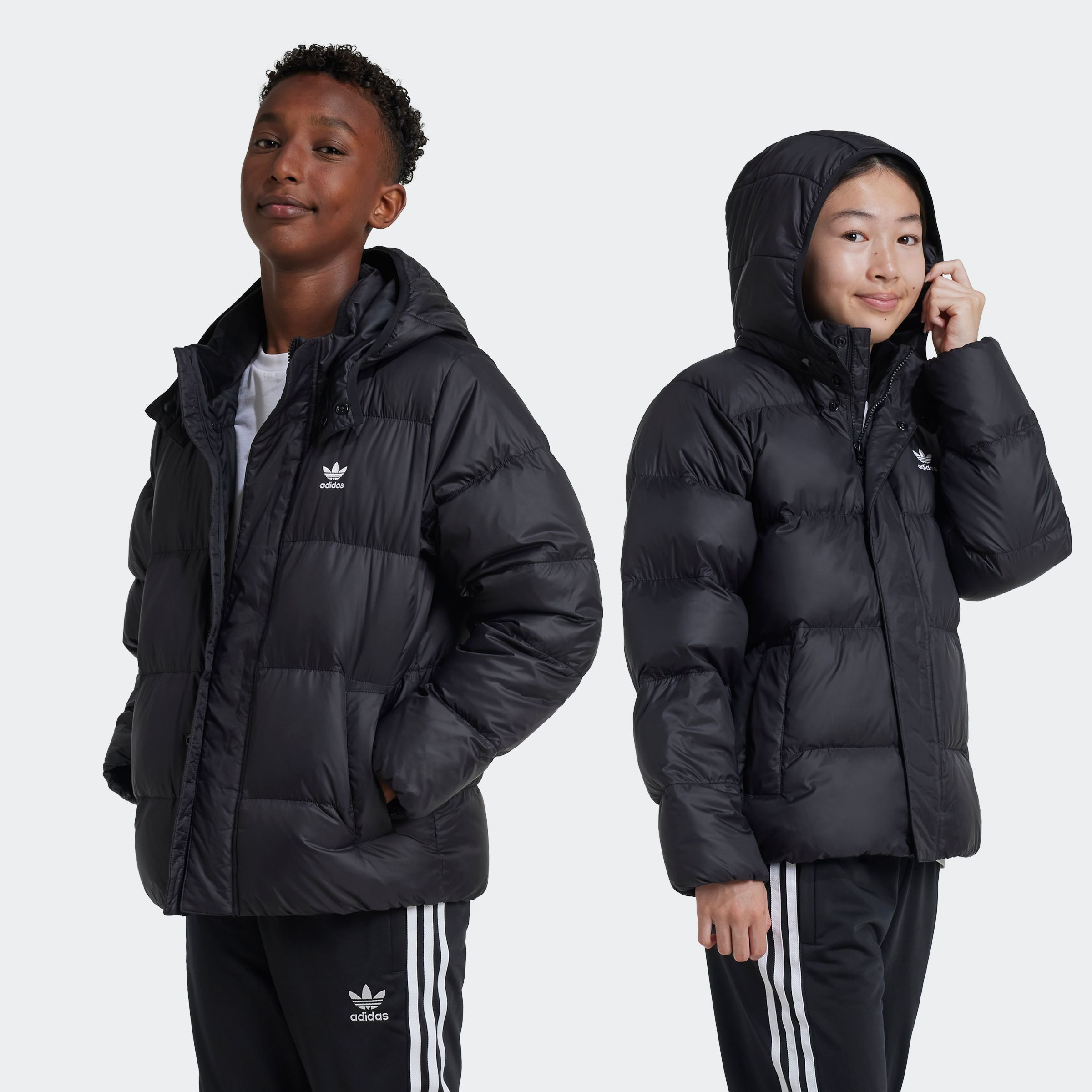 Steppjacke ADIDAS ORIGINALS "DOWN JACKET ELO", Kinder, Gr. 116, schwarz, Obermaterial: 100% Polyamid. Wattierung: 100% Polyester, Jacken Image